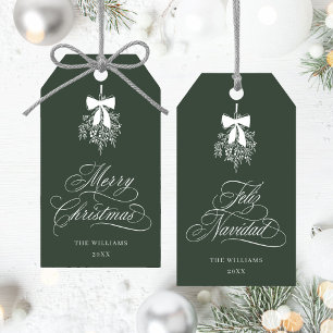 Mistletoe Merry Christmas   Feliz Navidad Green Geschenkanhänger