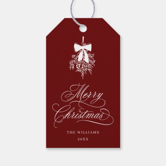 Mistletoe Merry Christmas | Feliz Navidad Red Geschenkanhänger (Vorderseite)