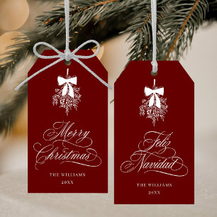 Mistletoe Merry Christmas   Feliz Navidad Red Geschenkanhänger
