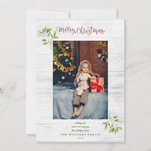 Mistletoe Merry Christmas Rustic Wood Foto Feiertagskarte