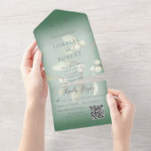 Mistletoe Modern Pine Green QR Code All In One Einladung (Abreißen)