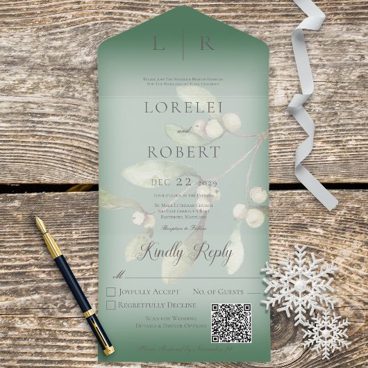 Mistletoe Modern Pine Green QR Code All In One Einladung