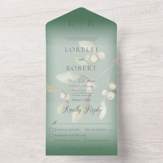 Mistletoe Modernes Pine Green Dinner All In One Einladung (Innen Boden)