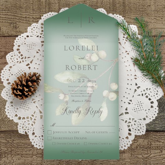 Mistletoe Modernes Pine Green Dinner All In One Einladung