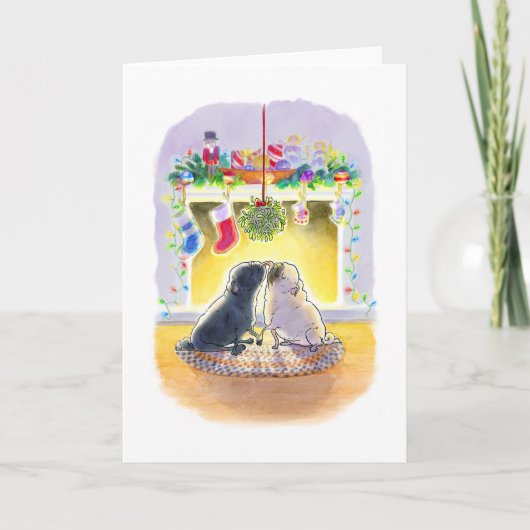 Mistletoe Möpsen Weihnachtskarte Karte (Vorderseite)