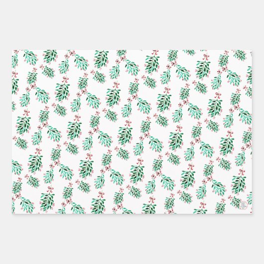 Mistletoe Muster HandGezeichnet Weihnachtswasserfa Geschenkpapier Set (Vorderseite)