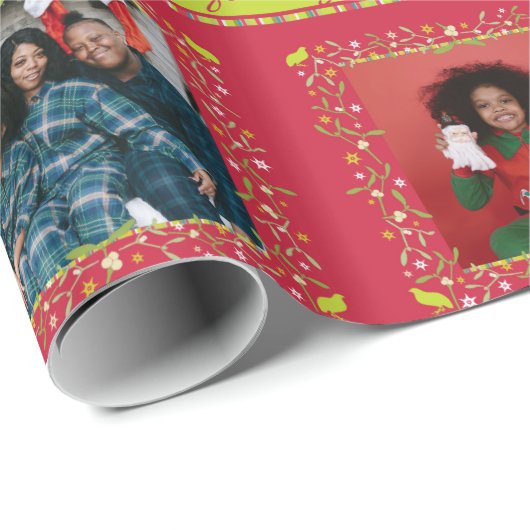 Mistletoe-Partridge-Streifen Rotes Weihnachtsfest Geschenkpapier (Rolleneckpunkt)