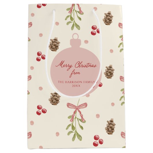 Mistletoe Pine Cone Berry Pattern Mittlere Geschenktüte (Vorderseite)