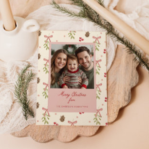 Mistletoe Pinecone Berry Pattern Foto Feiertagskarte