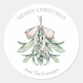 Mistletoe Posy Gold Bow Frohe Weihnachten Runder Aufkleber (Vorderseite)
