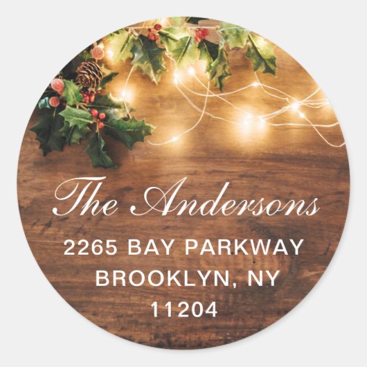 Mistletoe Rustic Christmas Return Address Label Runder Aufkleber (Vorderseite)