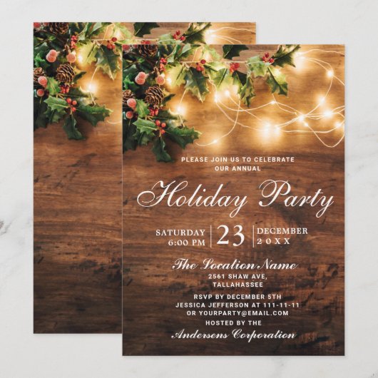 Mistletoe Rustic Corporate Weihnachtsfeier Einladung (Vorne/Hinten)