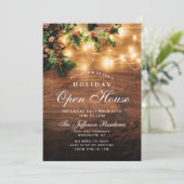Mistletoe Rustic Holiday Christmas Open House Einladung (Stehend Vorderseite)