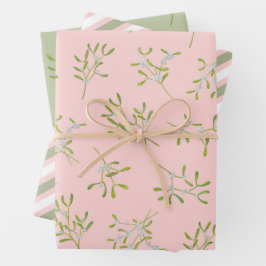 Mistletoe Streifen Rose grün Geschenkpapier Set