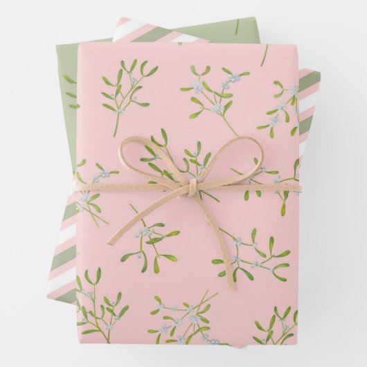 Mistletoe Streifen Rose grün Geschenkpapier Set (Beispiel)