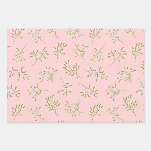 Mistletoe Streifen Rose grün Geschenkpapier Set (Vorderseite)