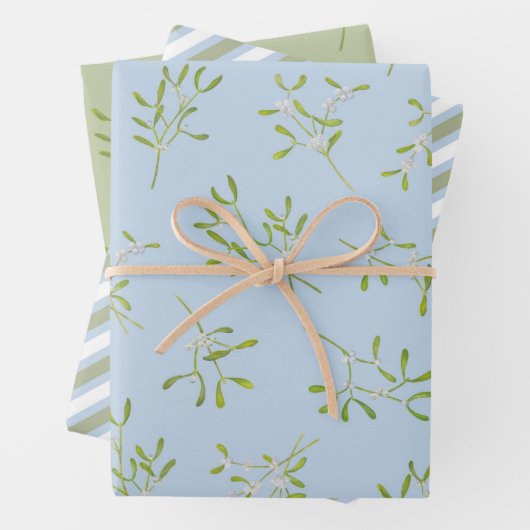 Mistletoe Stripes Blue Green Geschenkpapier Set (Beispiel)