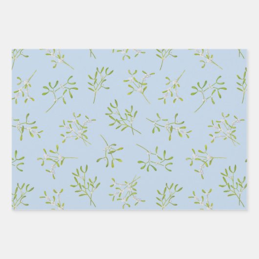 Mistletoe Stripes Blue Green Geschenkpapier Set (Vorderseite)