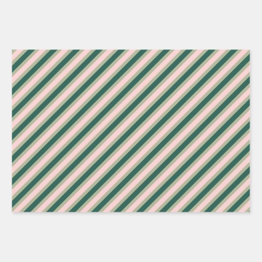 Mistletoe Stripes grüne Rose Geschenkpapier Set (Vorderseite 2)