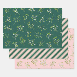 Mistletoe Stripes grüne Rose Geschenkpapier Set