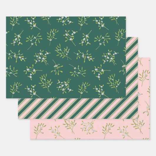 Mistletoe Stripes grüne Rose Geschenkpapier Set (Set)