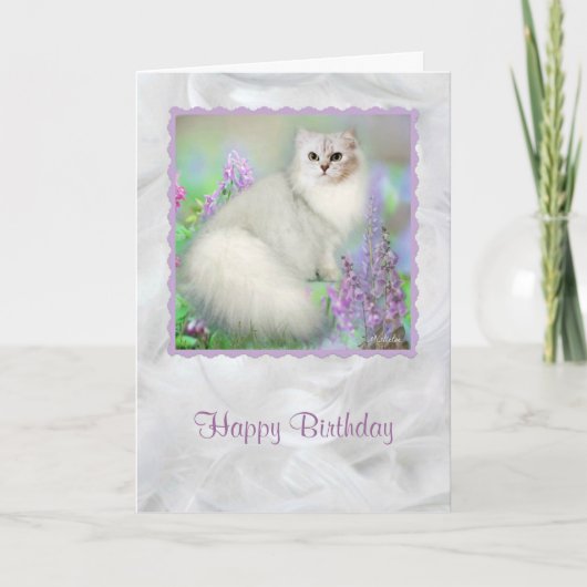 Mistletoe the Silver Persian Cat Birthday Card Karte (Vorderseite)