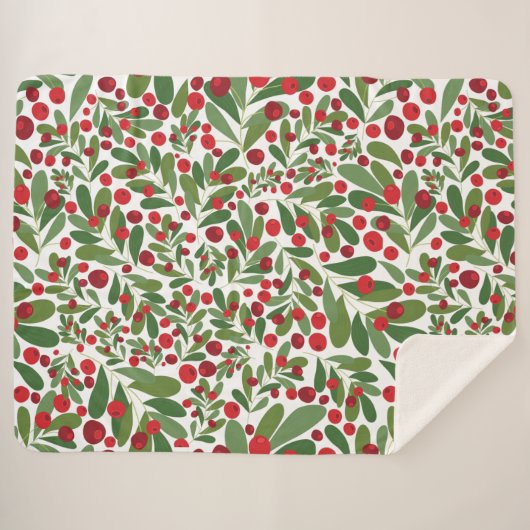 Mistletoe und Berries im weißen Hintergrund Sherpadecke (Vorderseite (Horizontal))