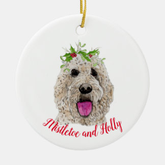 Mistletoe und Holly Golden Doodle Ornament