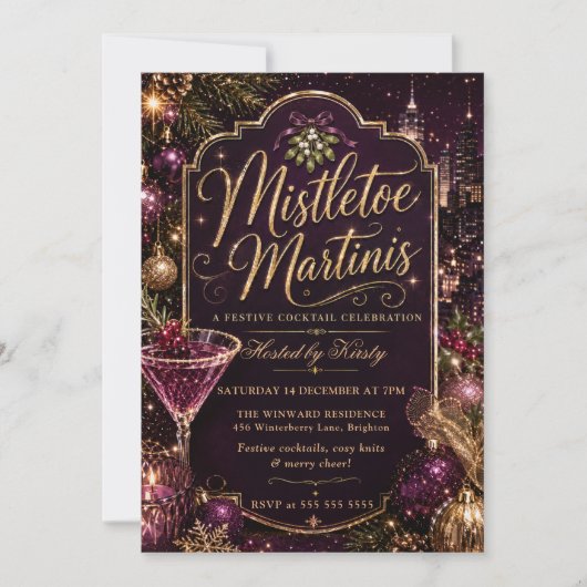 Mistletoe und Martinis-Feier Einladung (Vorderseite)