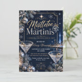 Mistletoe und Martinis Weihnachtsfeier Einladung (Stehend Vorderseite)