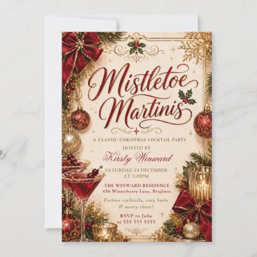 Mistletoe und Martinis Weihnachtsfeier Einladung (Vorderseite)