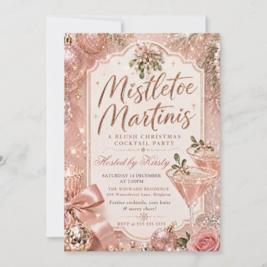 Mistletoe und Martinis Weihnachtsfeier Einladung (Vorderseite)