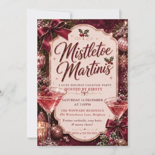 Mistletoe und Martinis Weihnachtsfeier Einladung (Vorderseite)