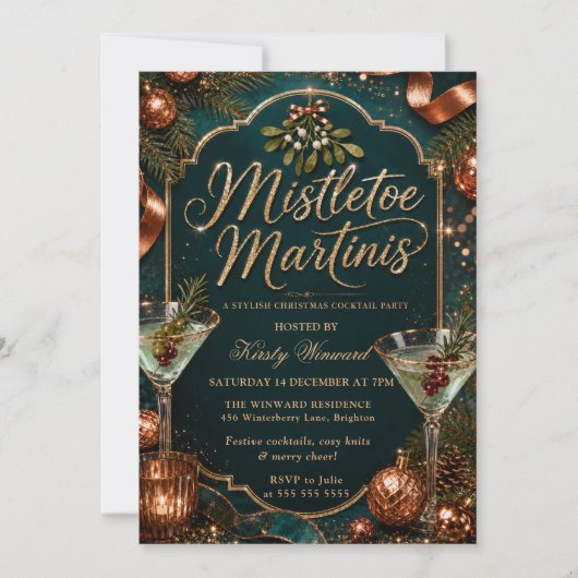 Mistletoe und Martinis Weihnachtsfeier Einladung (Vorderseite)