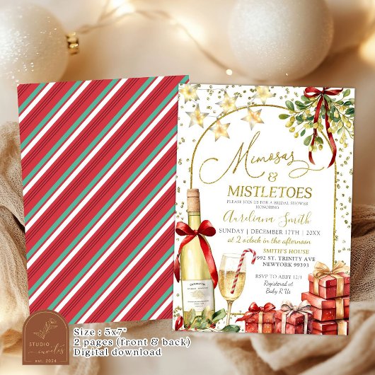Mistletoe und Mimosas Champagne Bow Brautparty Einladung