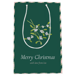 Mistletoe und Streifen Dunkelgrüne Rose Geschenkta Mittlere Geschenktüte