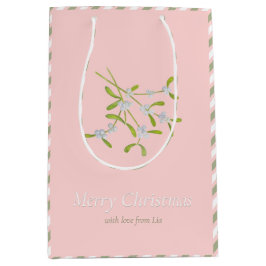 Mistletoe und Streifen Grüne Rose Geschenktasche Mittlere Geschenktüte