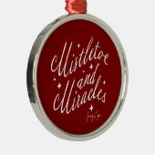Mistletoe und Wunder Red & White Round Christmas Ornament Aus Metall (Rechts)