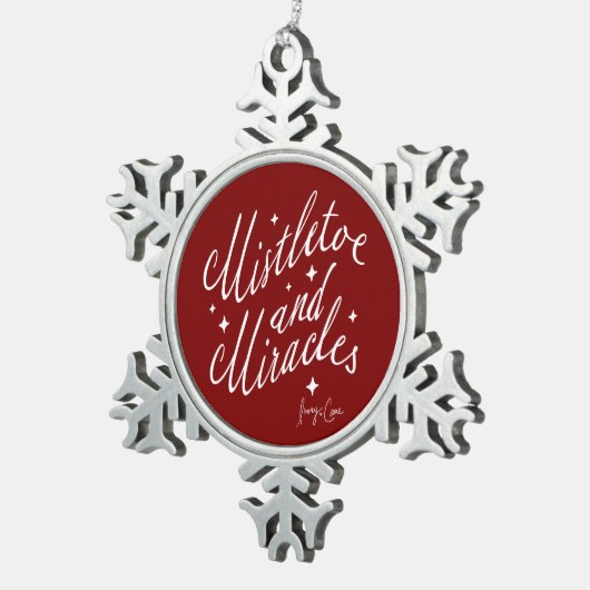 Mistletoe und Wunder rot und weiß Schneeflocken Zinn-Ornament (Rechts)