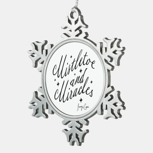 Mistletoe und Wunder Schwarz und Weiß Schneeflocken Zinn-Ornament (Rechts)