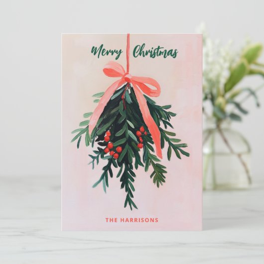Mistletoe Weihnachtskarte Minimal Moderne Malerei Einladung (Stehend Vorderseite)