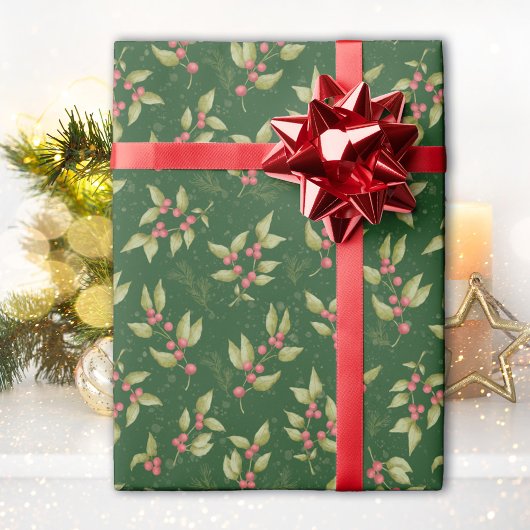 Mistletoe Weihnachtsmuster auf Grün Geschenkpapier