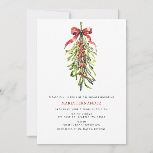 Mistletoe Winter Holidays Weihnachtsfest Brautpart Einladung (Vorderseite)