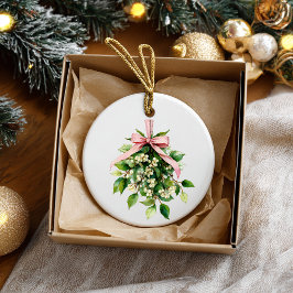 Mistletoe with Pink Ribbon Keramik Ornament