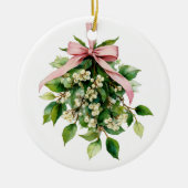 Mistletoe with Pink Ribbon Keramik Ornament (Vorne)