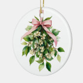 Mistletoe with Pink Ribbon Keramik Ornament (Links)