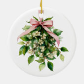 Mistletoe with Pink Ribbon Keramik Ornament (Hinten)