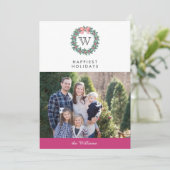 Mistletoe Wreath Christmas Holidays Foto | Rosa Einladung (Stehend Vorderseite)