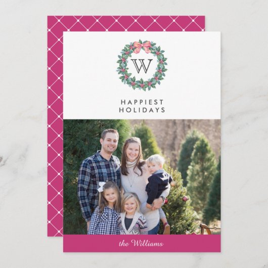 Mistletoe Wreath Christmas Holidays Foto | Rosa Einladung (Vorne/Hinten)