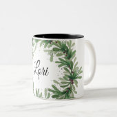 Mistletoe wreath monogram template Two-Tone coffee Zweifarbige Tasse (VorderseiteRechts)